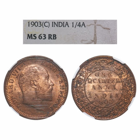 Edward VII, Copper, Quarter Anna, 1903, Calcutta Mint, No mint mark. F. Prid 646. GK 994. 