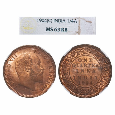 Edward VII, Copper, Quarter Anna, 1904, Calcutta Mint, No mint mark. F. Prid 647. GK 995. 