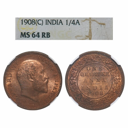 Edward VII, Bronze, Quarter Anna, 1908, Calcutta Mint, No mint mark. F. Prid 653. GK 1000.