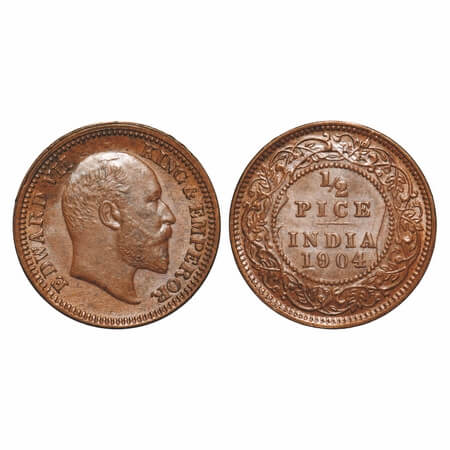 Edward VII, Copper, 1/2 Pice, 1904, Calcutta Mint, No mint mark, Complete skull ghost on R