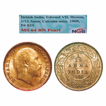 Edward VII, Bronze, 1/12 Anna, 1909, Calcutta Mint, No mint mark. F. Prid 825. GK 1019. NG