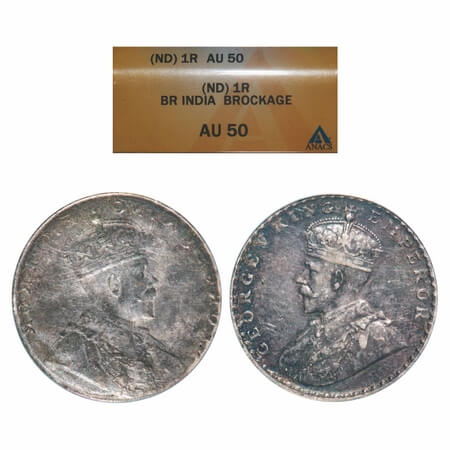 George V, Silver, Rupee, Error, Obv Lakhi (Brockage). GK Unlisted. ANAC'S Slabbed AU 50. V