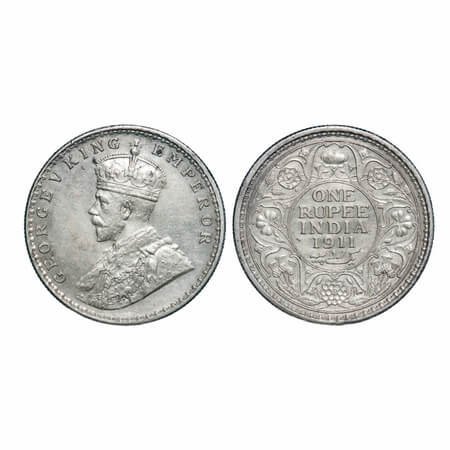 George V, Silver, Rupee, 1911, Calcutta Mint, No dot, Pig-type. F. Prid 207. GK 1021. Abou