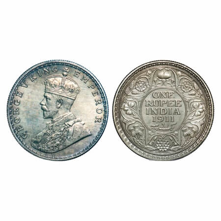 George V, Silver, Rupee, 1911, Bombay Mint, Dot, Pig-type. F. Prid 217. GK 1022. Uncircula