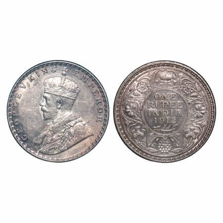 George V, Silver, Rupee, 1912, Bombay Mint, Dot, Re-drawn Elephant with long tusk. F. Prid