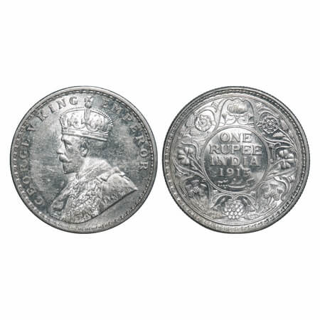 George V, Silver, Rupee, 1913, Calcutta Mint, No dot, Elephant. F. Prid 209. GK 1027. Unci