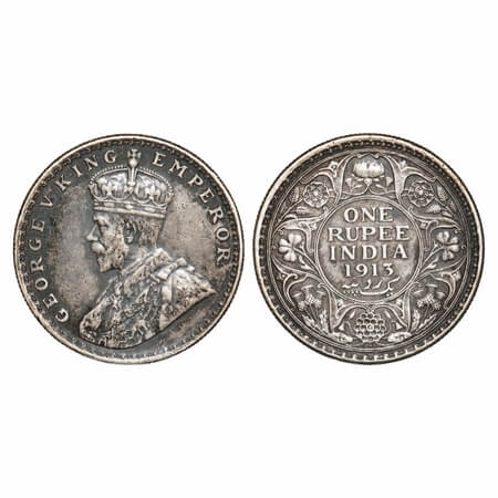 George V, Silver, Rupee, 1913, Bombay Mint, Dot, Elephant. F. Prid 219. GK 1028. Extremely