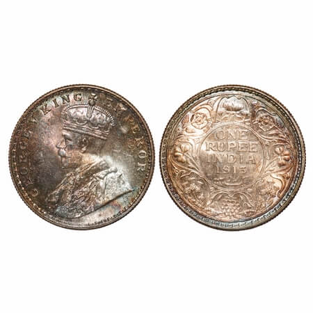 George V, Silver, Rupee, 1913, Bombay Mint, Dot, Elephant. F. Prid 219. GK 1028. Uncircula