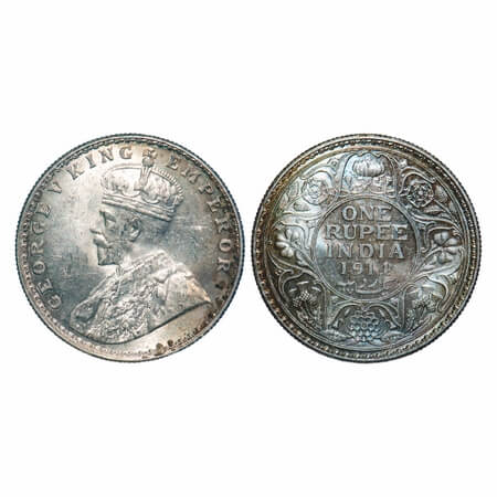 George V, Silver, Rupee, 1914, Bombay Mint, Dot, Elephant. F. Prid 220. GK 1030. Brilliant