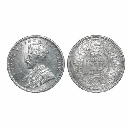 George V, Silver, Rupee, 1915, Calcutta Mint, No dot, Elephant. F. Prid 211. GK 1031. Almo