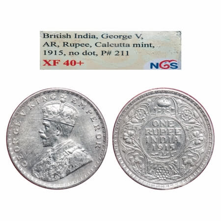 George V, Silver, Rupee, 1915, Calcutta Mint, No dot, Elephant. F. Prid 211. GK 1031. NGS 