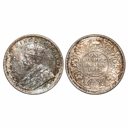 George V, Silver, Rupee, 1915, Bombay Mint, Dot, Elephant. F. Prid 221. GK 1032. Uncircula
