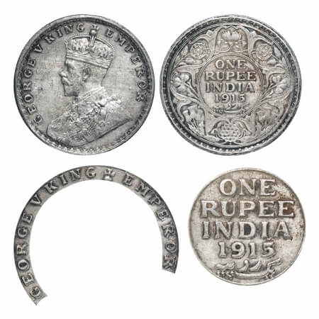 George V, Silver, Rupee, 1915, Bombay Mint, Dot, Elephant, Mechanical die doubling on Rev 