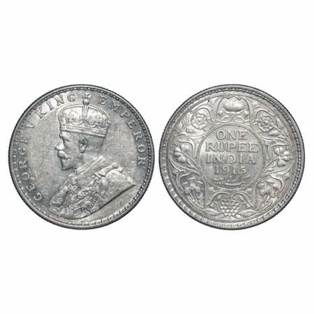 George V, Silver, Rupee, 1915, Bombay Mint, Dot, Elephant. F. Prid 221. GK 1032. Uncircula