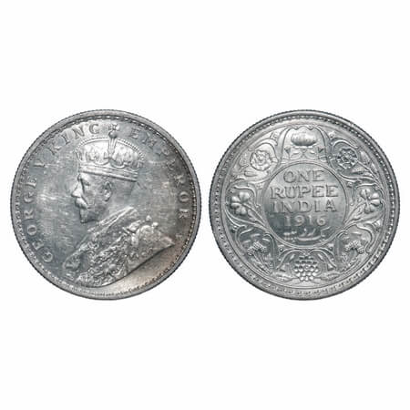 George V, Silver, Rupee, 1916, Calcutta Mint, No dot, Elephant. F. Prid 212. GK 1033. Bril