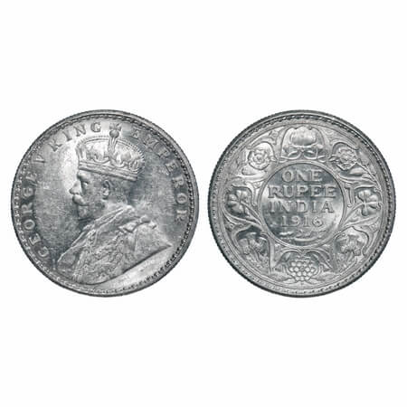 George V, Silver, Rupee, 1916, Bombay Mint, Dot, Elephant. F. Prid 222. GK 1034. Uncircula