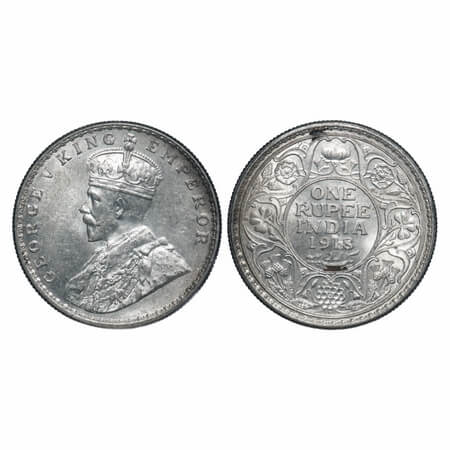 George V, Silver, Rupee, 1918, Bombay Mint, Dot, Elephant. F. Prid 224. GK 1038. Uncircula