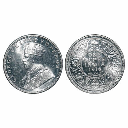 George V, Silver, Rupee, 1918, Bombay Mint, Dot, Elephant. F. Prid 224. GK 1038. Brilliant