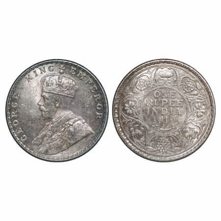 George V, Silver, Rupee, 1919, Bombay Mint, Dot, Elephant. F. Prid 225. GK 1040. Uncircula
