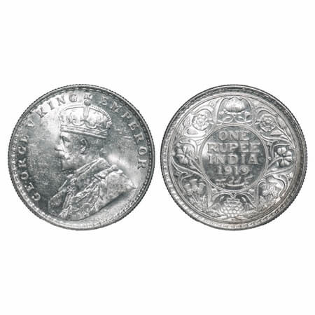 George V, Silver, Rupee, 1919, Bombay Mint, Dot, Elephant. F. Prid 225. GK 1040. Brilliant