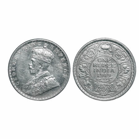 George V, Silver, Rupee, 1919, Bombay Mint, Dot, Elephant. F. Prid 225. GK 1040. About Unc