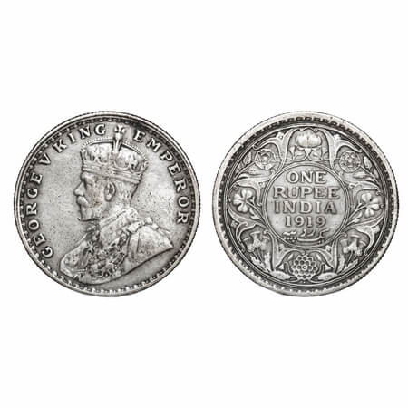 George V, Silver, Rupee, 1919, Bombay Mint, Dot, Elephant. F. Prid 225. GK 1040. Extremely