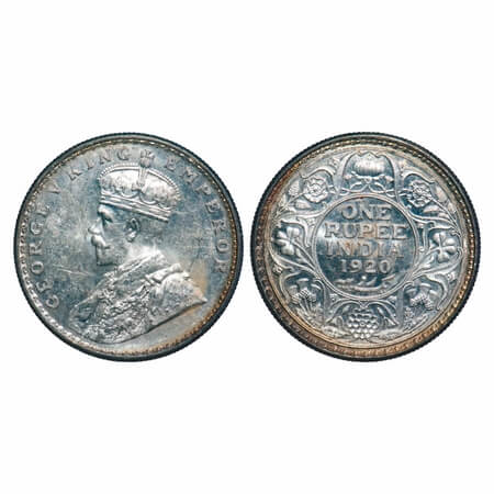 George V, Silver, Rupee, 1920, Calcutta Mint, No dot, Elephant. F. Prid 216. GK 1041. Bril