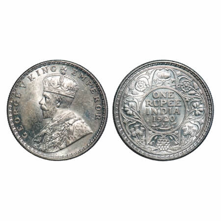 George V, Silver, Rupee, 1920, Calcutta Mint, No dot, Elephant. F. Prid 216. GK 1041. Bril