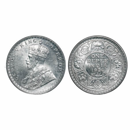 George V, Silver, Rupee, 1920, Calcutta Mint, No dot, Elephant. F. Prid 216. GK 1041. Unci