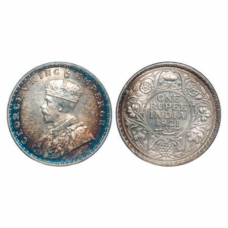 George V, Silver, Rupee, 1921, Bombay Mint, Dot, Elephant. F. Prid 227. GK 1043. Uncircula