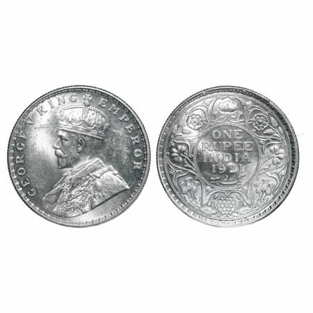 George V, Silver, Rupee, 1921, Bombay Mint, Dot, Elephant. F. Prid 227. GK 1043. Uncircula