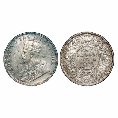 George V, Silver, Rupee, 1921, Bombay Mint, Dot, Elephant. F. Prid 227. GK 1043. Uncircula