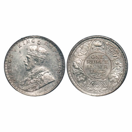 George V, Silver, Rupee, 1922, Bombay Mint, Dot, Elephant. F. Prid 228. GK 1044. Uncircula