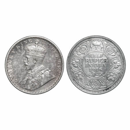 George V, Silver, Half Rupee, 1916, Bombay Mint, Dot, Elephant. F. Prid 340. GK 1054. Extr
