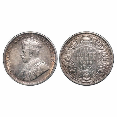 George V, Silver, Half Rupee, 1916, Bombay Mint, Dot, Elephant. F. Prid 340. GK 1054. Extr