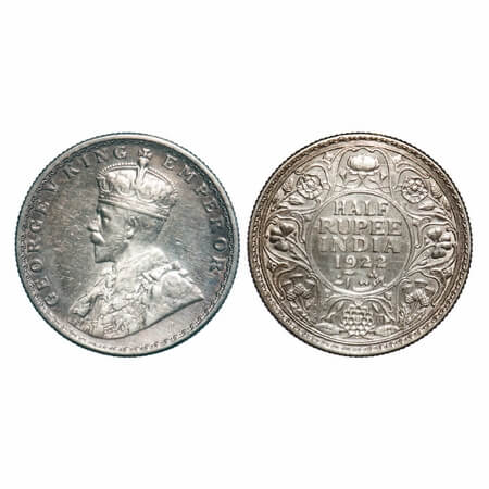 George V, Silver, Half Rupee, 1922, Bombay Mint, Dot, Elephant. F. Prid 344. GK 1060. Extr