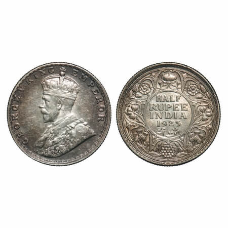 George V, Silver, Half Rupee, 1923, Bombay Mint, Dot, Elephant. F. Prid 345. GK 1062. Extr