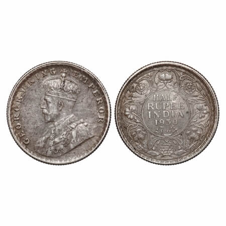 George V, Silver, Half Rupee, 1930, Calcutta Mint, No dot, Elephant. F. Prid 332. GK 1072.