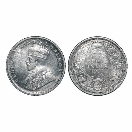 George V, Silver, Half Rupee, 1930, Calcutta Mint, No dot, Elephant. F. Prid 332. GK 1072.