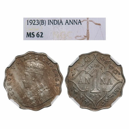 George V, Copper-Nickel, 1 Anna, 1923, Bombay Mint, Dot. F. Prid 951. GK 1151. NGC Slabbed