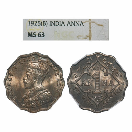 George V, Copper-Nickel, 1 Anna, 1925, Bombay Mint, Dot. F. Prid 953. GK 1154. NGC Slabbed