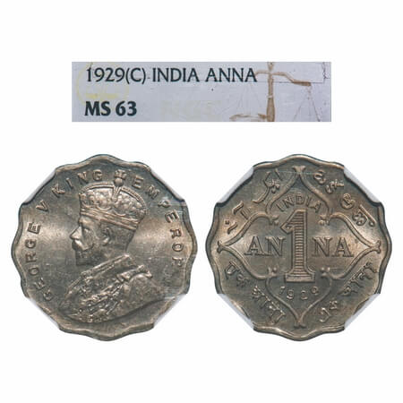 George V, Copper-Nickel, 1 Anna, 1929, Calcutta Mint, No dot. F. Prid 935. GK 1162. NGC Sl