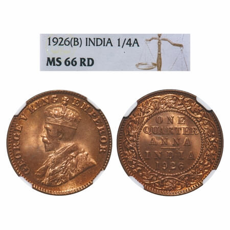 George V, Bronze, Quarter Anna, 1926, Bombay Mint, Dot, Elephant. F. Prid 679. GK 1183. NG