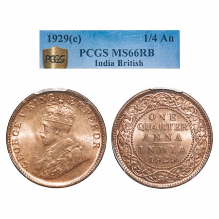 George V, Bronze, Quarter Anna, 1929, Cacutta Mint, No dot, Elephant. F. Prid 670. GK 1189