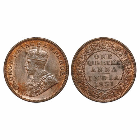 George V, Bronze, Quarter Anna, 1931, Calcutta Mint, No dot, Elephant. F. Prid 672. GK 119