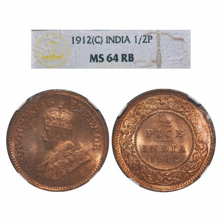 George V, Bronze, 1/2 Pice, 1912, Calcutta Mint, No mint mark. F. Prid 745. GK 1198. NGC S