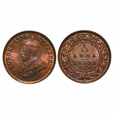 George V, Bronze, 1/12 Anna, 1926, Bombay Mint, Dot. F. Prid 854. GK 1239. Brilliant Uncir