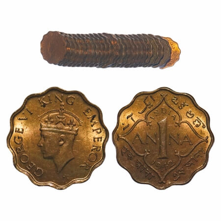 George VI, Nickel-Brass, 1 Anna, (lot of 24 coins), 1942, Bombay Mint, Dot, Head Type II. 