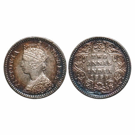 Victoria Empress, Silver, 2 Annas, 1890, Bombay Mint, B/II, 'B' raised, Big B. F. Prid 544