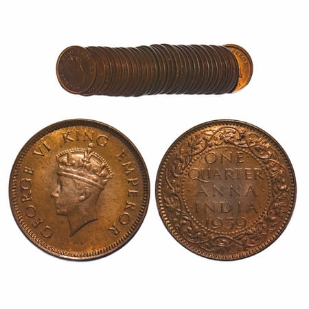 George VI, Bronze, Quarter Anna, (lot of 32 coins), 1939, Bombay Mint, Dot, Head Type I. F